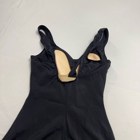 LE COVE Solid Black One Piece VTG Swimsuit Rusched Up The Center Front Size 12 - Picture 6 of 7